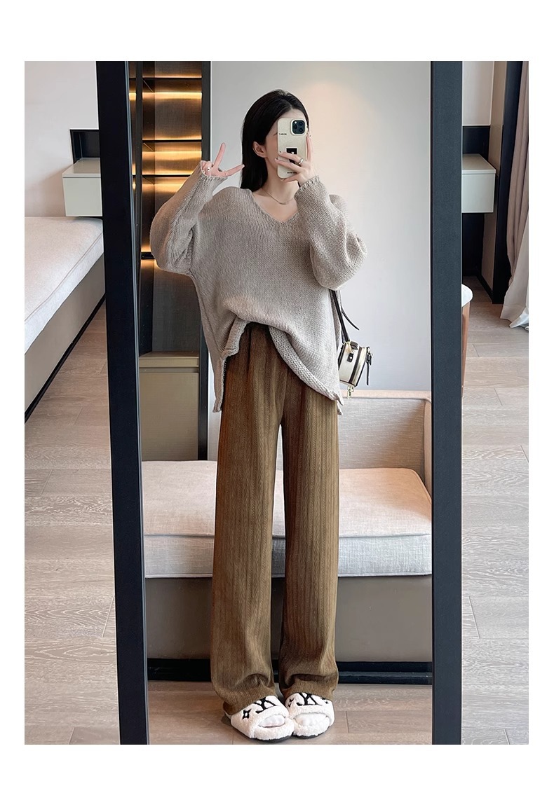 口袋款麦穗雪尼尔阔腿裤女春秋薄款2026新款窄版直筒宽松休闲裤子详情30