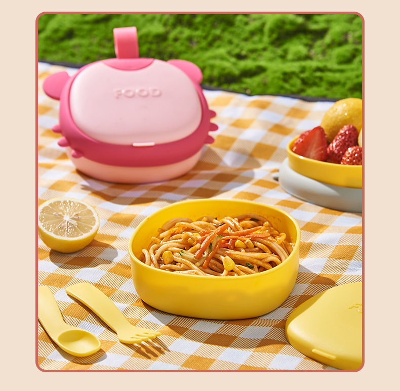 宝宝零食碗便携外出儿童水果婴儿辅食碗存储碗硅胶分格分层套装详情16