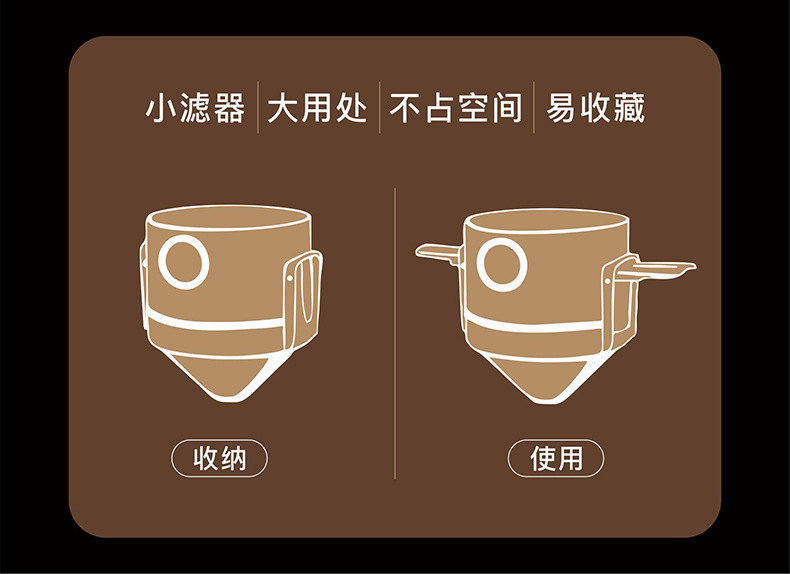 Stainless steel coffee filter, filter-free paper filter cup, double-layer portable folding ear-hanging mini hand-brewed coffee filter pic 3