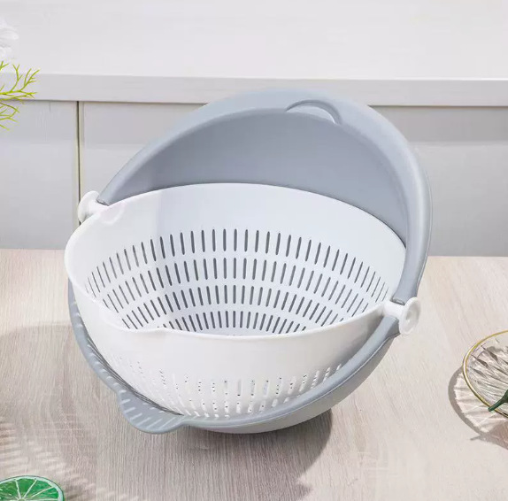 Simple household kitchen double-layer vegetable washing and draining basket, simple living room fruit washing thickened water filter basin, fruit platter pic 3