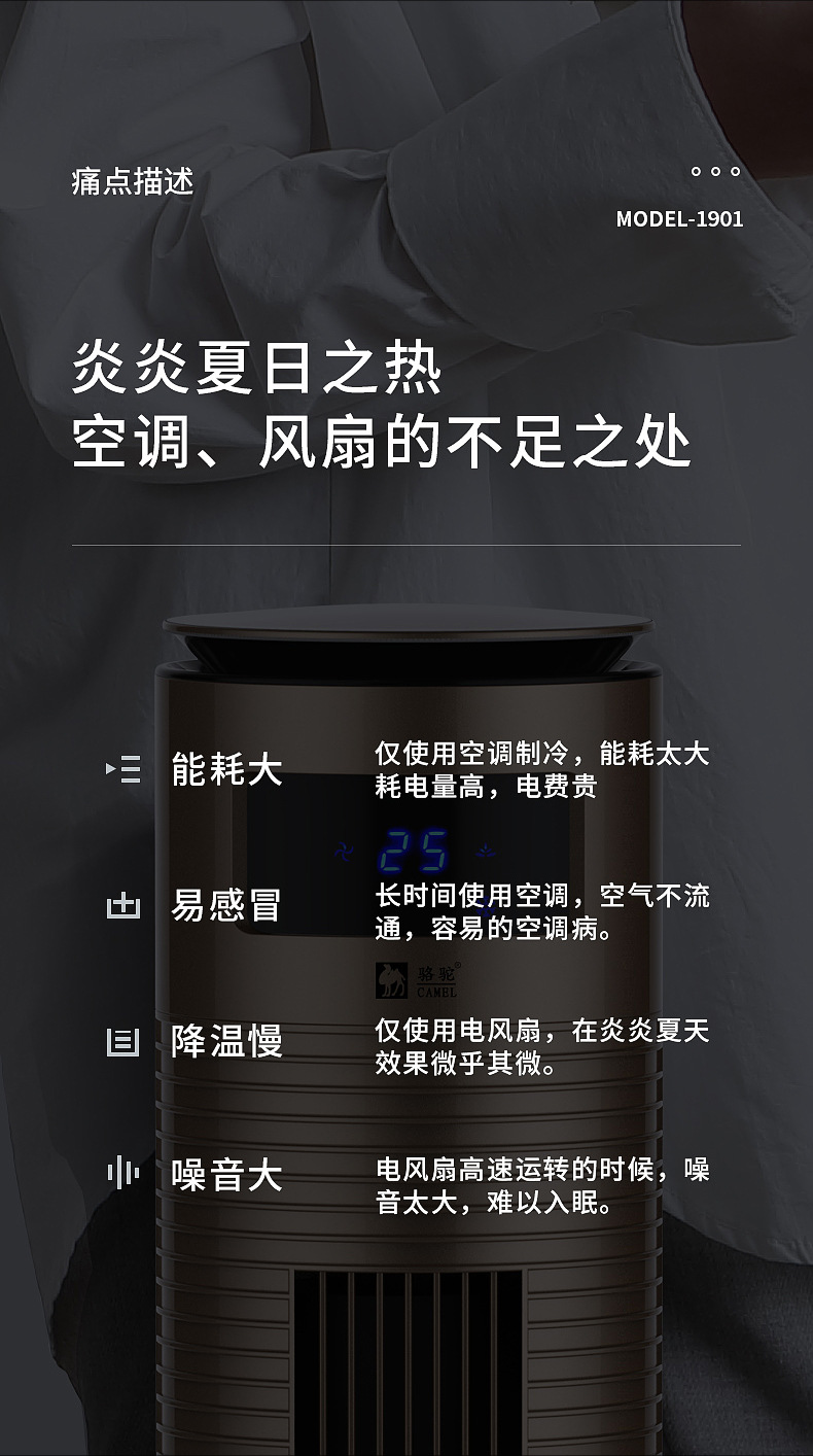 骆驼空调扇制冷式塔扇家用遥控冷风机定时风扇可移动冷风扇电风扇详情4