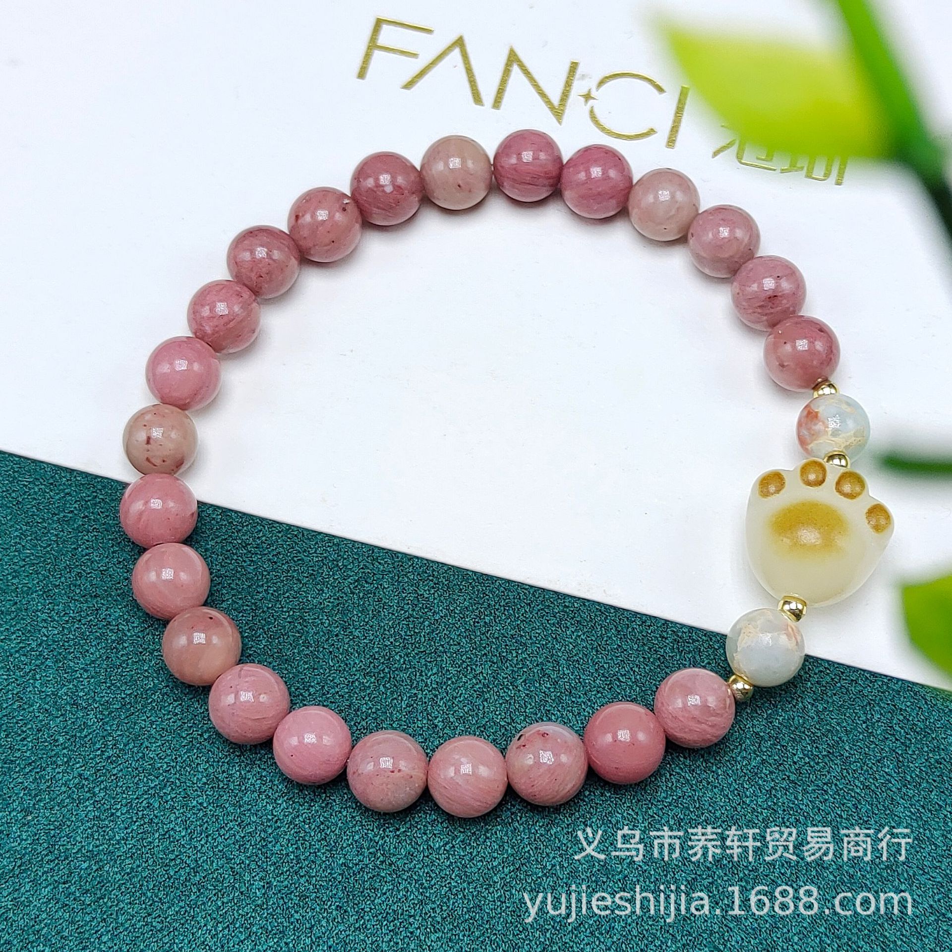 Double-ring natural stone bracelet, red wood grain stone with rose crystal lotus pod and pink rose. Red pattern stone bracelet for girls, with a sense of sophistication pic 8