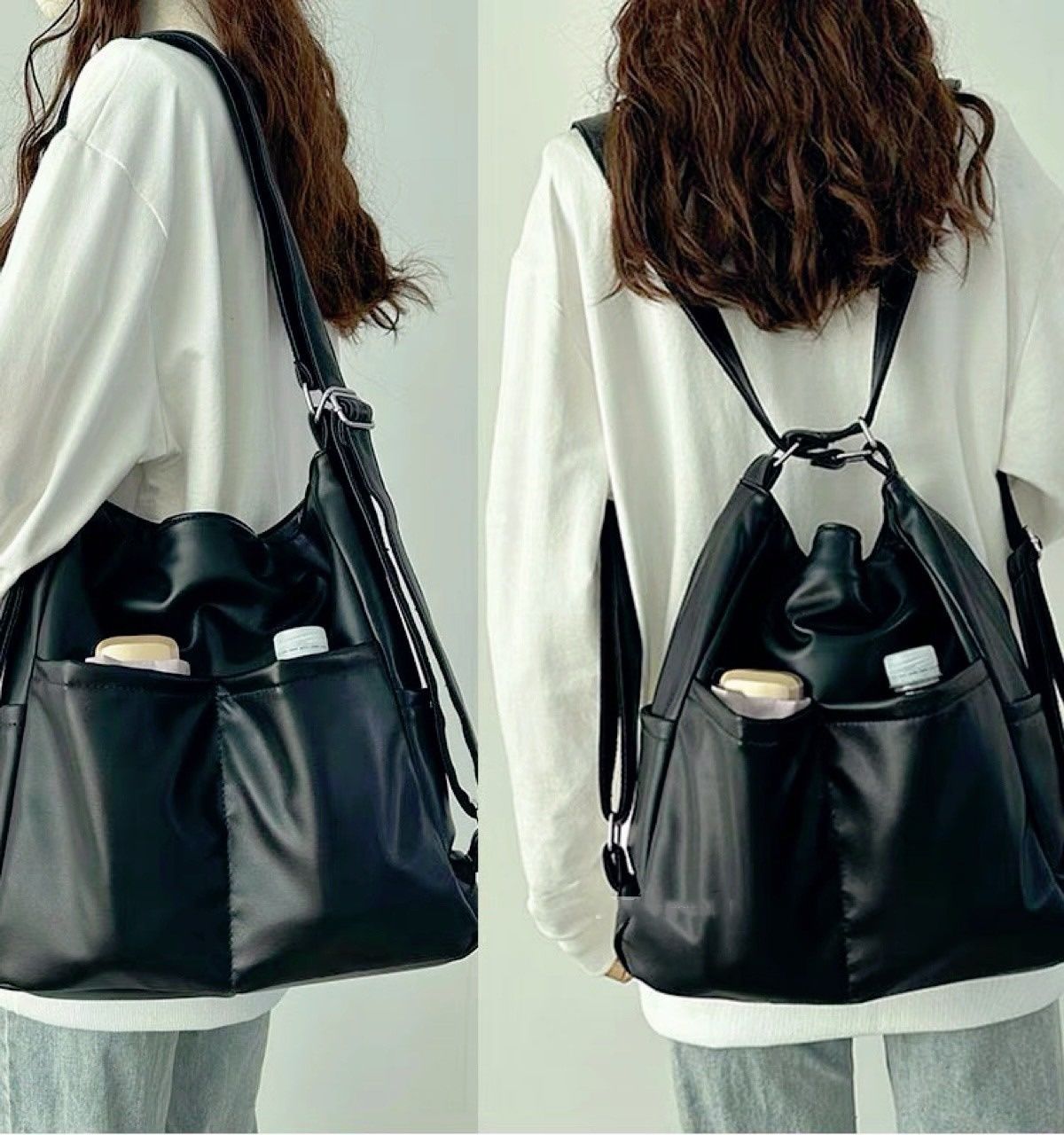 原创夏天软皮包包女大容量三用背包通勤托特包多功能背包斜跨书包详情25