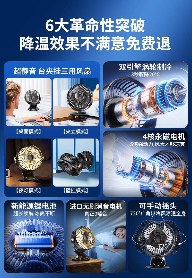 2026 New USB desk clip fan for home and office desktop charging mini clip fan charging type pic 17