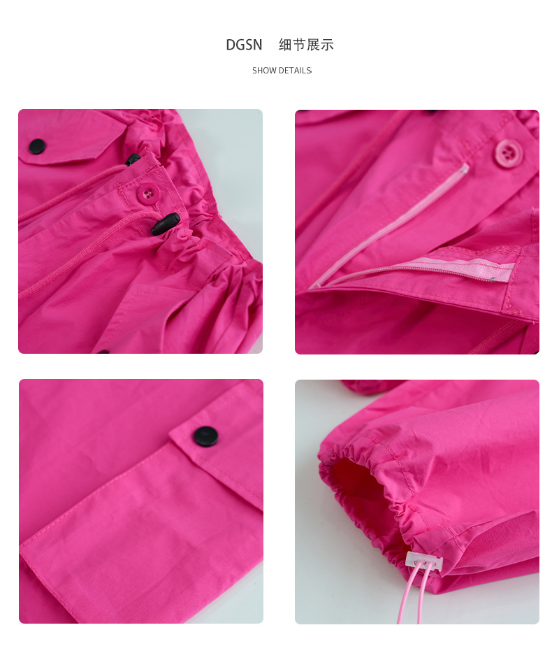 美式复古粉色高腰直筒工装裤女2023夏季辣妹新款休闲高街薄款裤子详情5