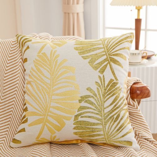 Simple linen, large leaf jacquard fabric, pillowcase, cushion, fabric sofa, pillow, living room, office pic 12