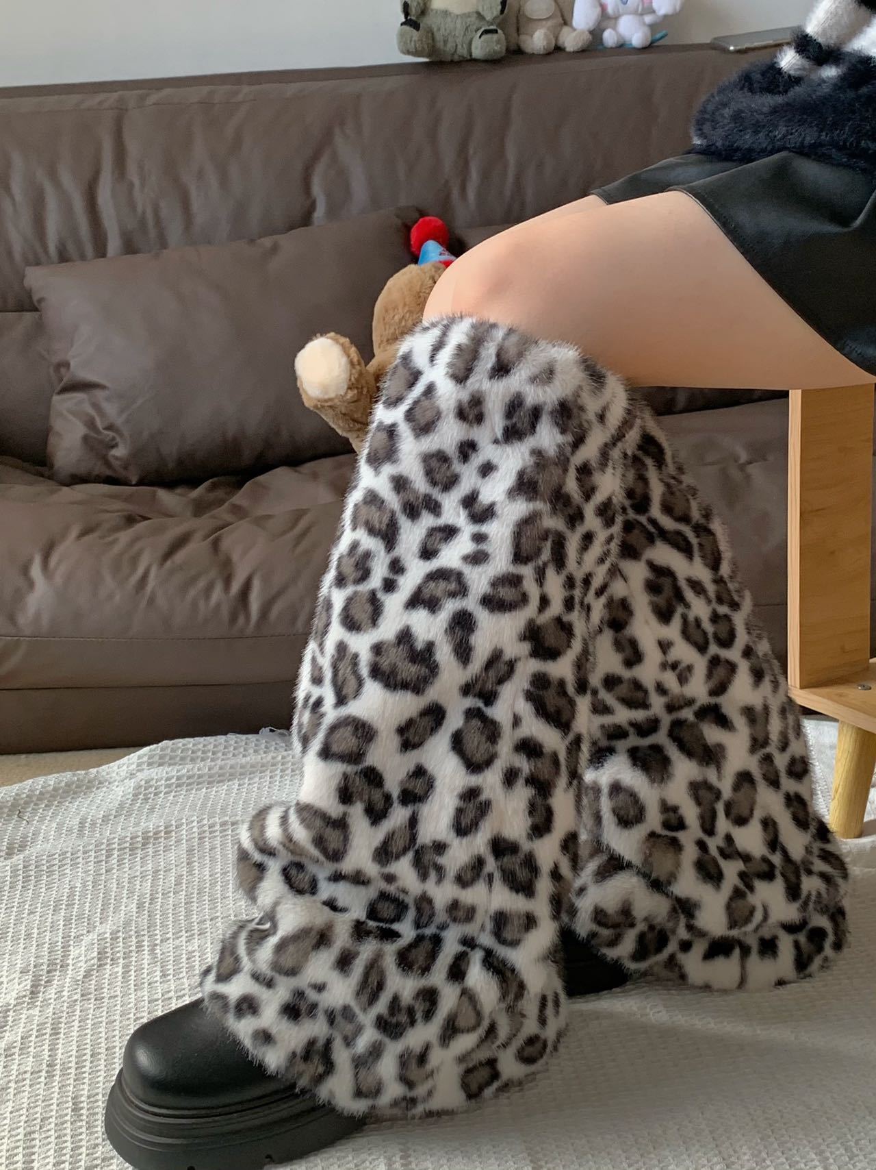 秋冬保暖加厚袜套阔腿豹纹靴套ins咖棕色毛毛绒JK腿套毛茸辣妹女详情20