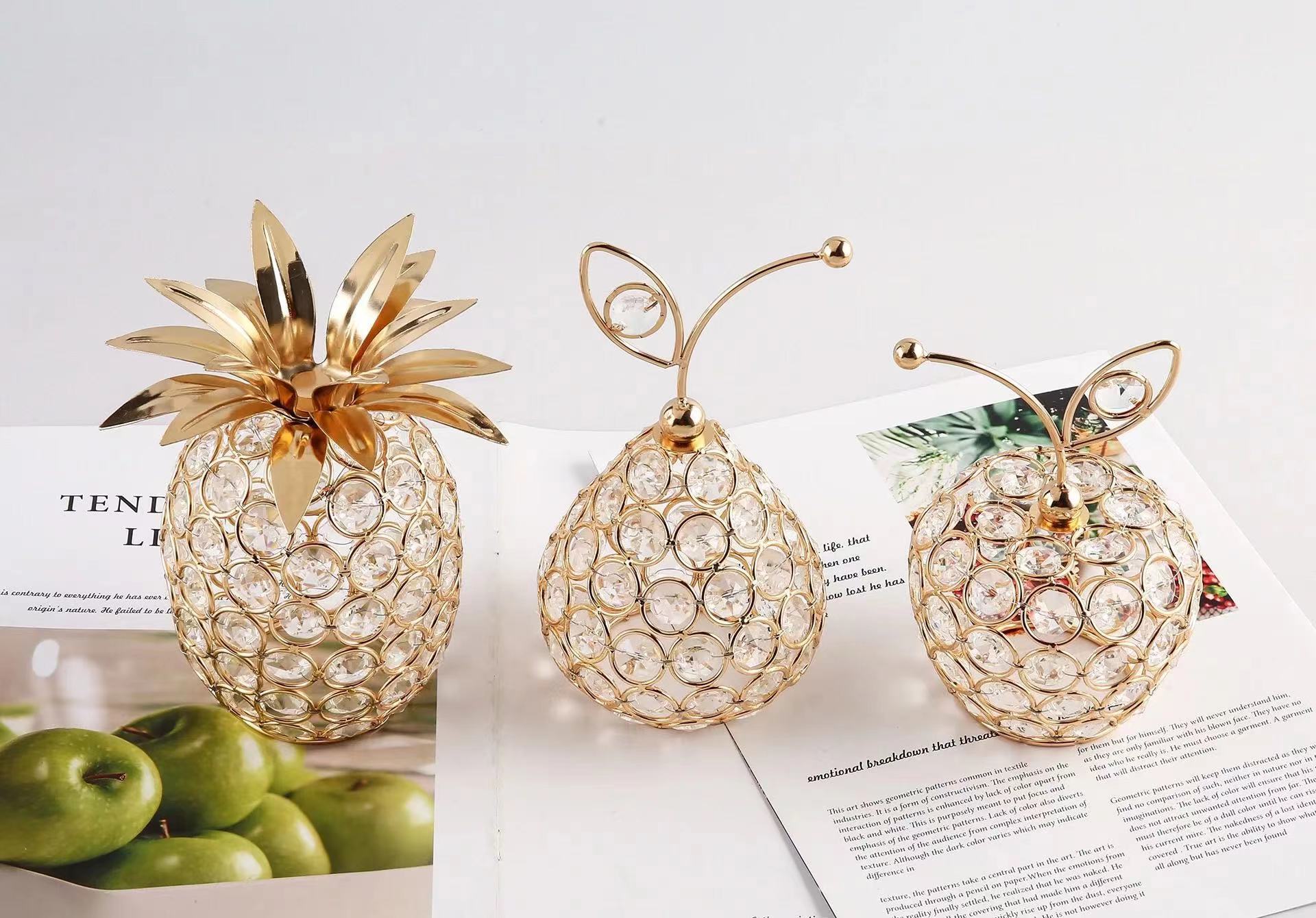 Hot-selling crystal fruit ornaments, creative apple and pineapple candlesticks, home decoration, the source factory of light luxury Nordic style pic 5