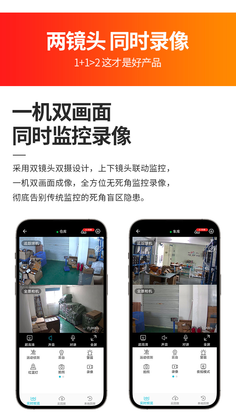 室内无线监控摄像头双画面家用监控器360度远程手机夜视高清全彩详情9