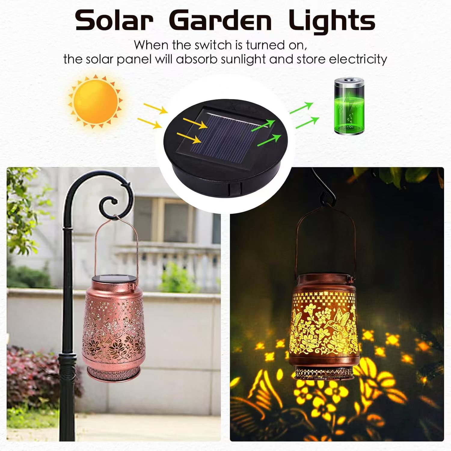 Cross-border solar hummingbird horse lantern Outdoor courtyard decoration waterproof ironwork hollowed-out lantern villa garden projection lamp pic 4