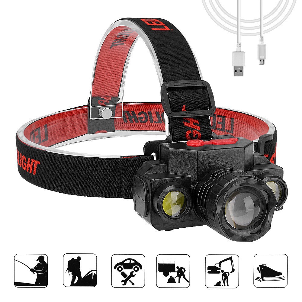 Outdoor LED camping fishing headlamp, long-lasting lithium battery zoom strong light charging emergency lighting lamp, ultra-bright headlamp pic 2