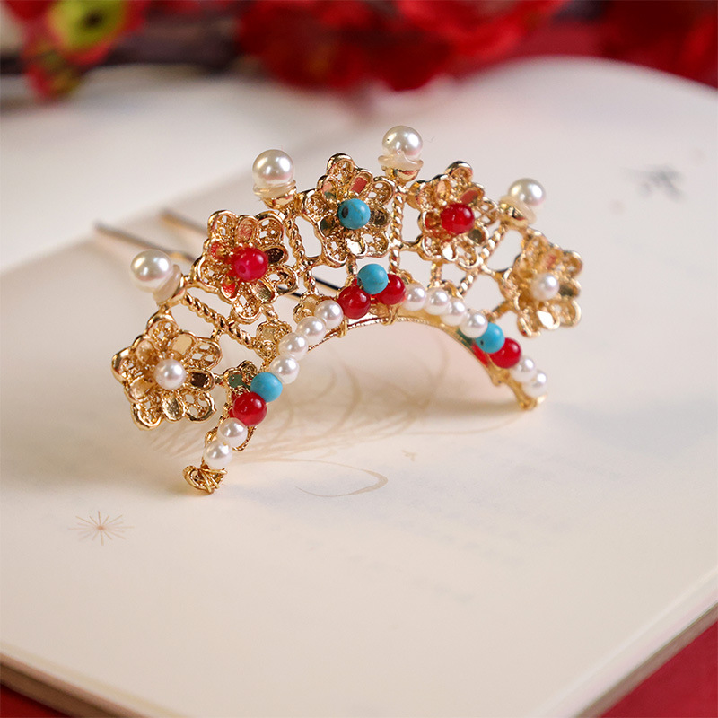 古装发饰珍珠发冠发钗秀新娘头饰配饰汉服古风唐风明制发簪宋制详情2