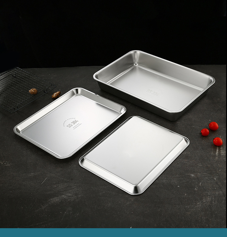 304不锈钢盘子长方形日式方盘托盘浅盘平盘加厚蒸饭盘烤箱平底盘详情16