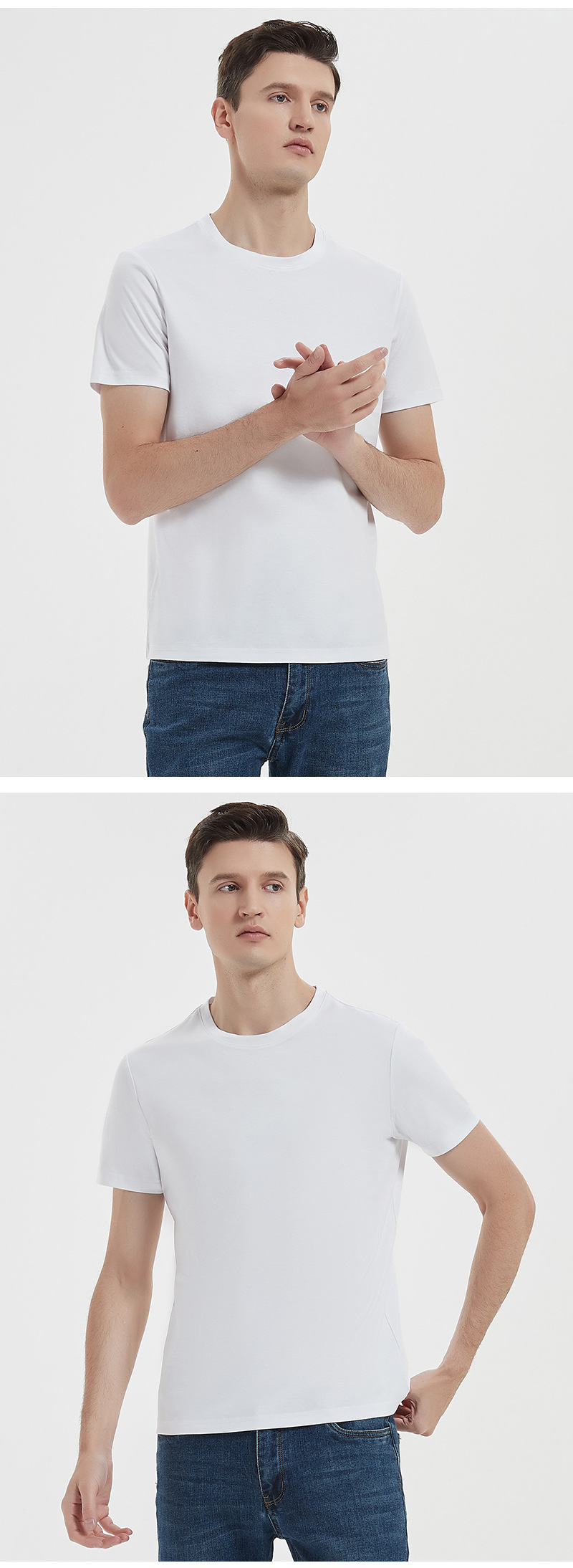 2026 High-end 190g high-count double-sided mercerized cotton T-shirt for men, pure cotton round neck short-sleeved T-shirt made of horse cotton pic 54
