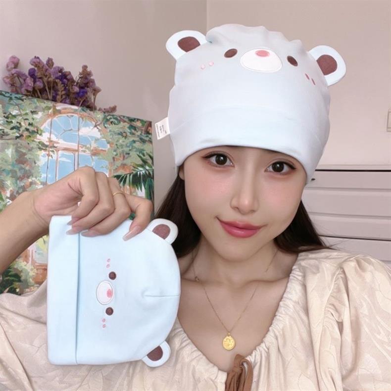 秋冬月子帽双层纯棉产妇坐月子保暖防风帽子孕妇帽时尚可爱小熊帽详情8