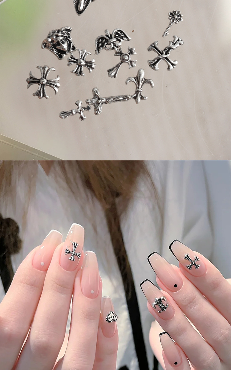 Factory direct sales of retro nail alloy jewelry, Crochet cross, lion head, heart, Pharaoh nail drill decoration pic 4