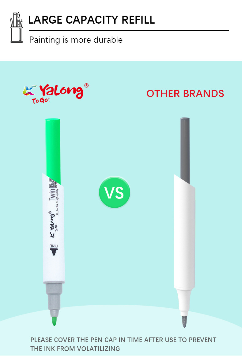 Yalong Cross-border 18-color double-pointed alcohol ink Marker, high-quality bucket smooth marker, office & School pic 5