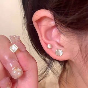 银针养耳洞猫眼石耳钉六件套睡觉免摘耳骨钉设计感小众耳饰配饰女详情6