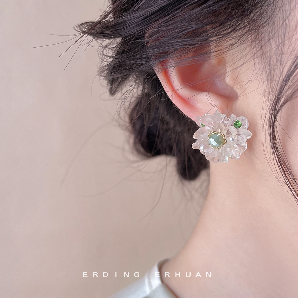 Forest-style super fairy handcrafted works ~ Three-dimensional sweet ice flower temperament silver needle stud earrings factory flower new style earrings for women pic 5