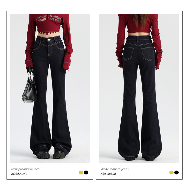 浅蓝色微喇叭牛仔裤女2025年秋季新款高腰设计感弹力小个子喇叭裤详情3