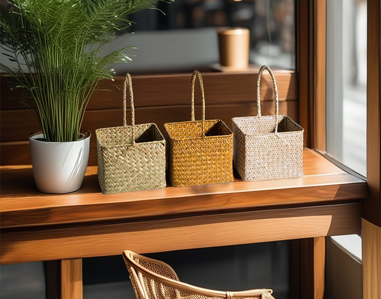 日式野餐篮藤海草编织插花篮婚礼喜糖装伴手礼杨梅手提篮子收纳筐详情16