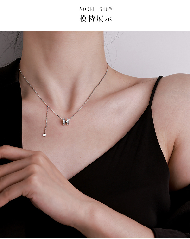 S925纯银法式百搭高级感项链女小众设计感ins风轻奢H字母毛衣链详情2