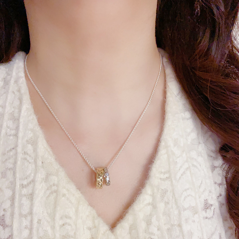 欧美个性时尚金银撞色双环项链气质简约轻奢设计感锁骨链颈链批发详情7