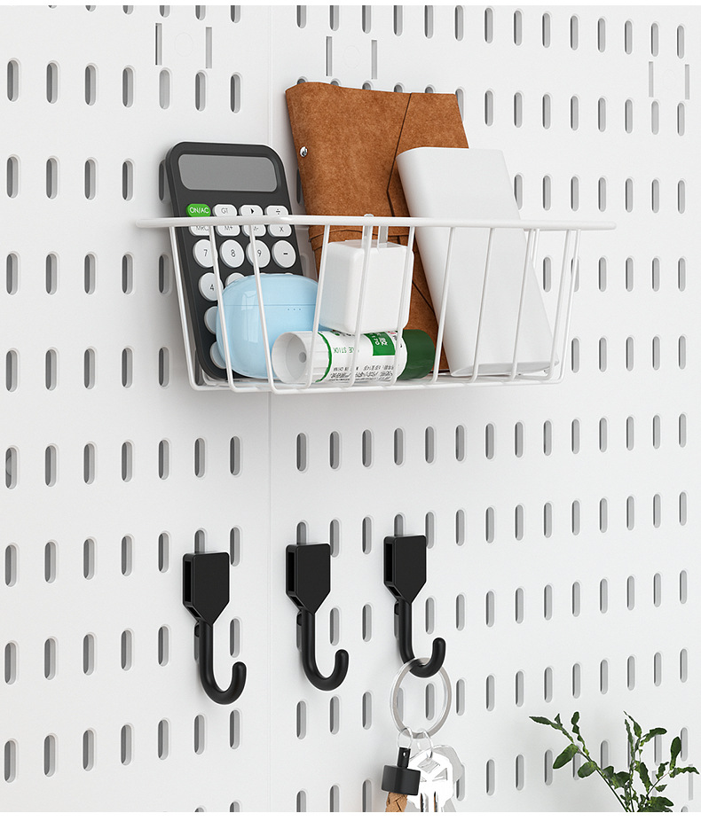 墙面全配件洞洞板收纳墙电竞房工具房厨房免打孔挂篮挂钩隔板支架详情9