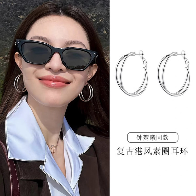 Серебряная игла 925 - го калибра с двойными кольцами из сережки высшего класса, с короткими металлическими кольцами для ушей, ретро-винтажными серьгами pic 3