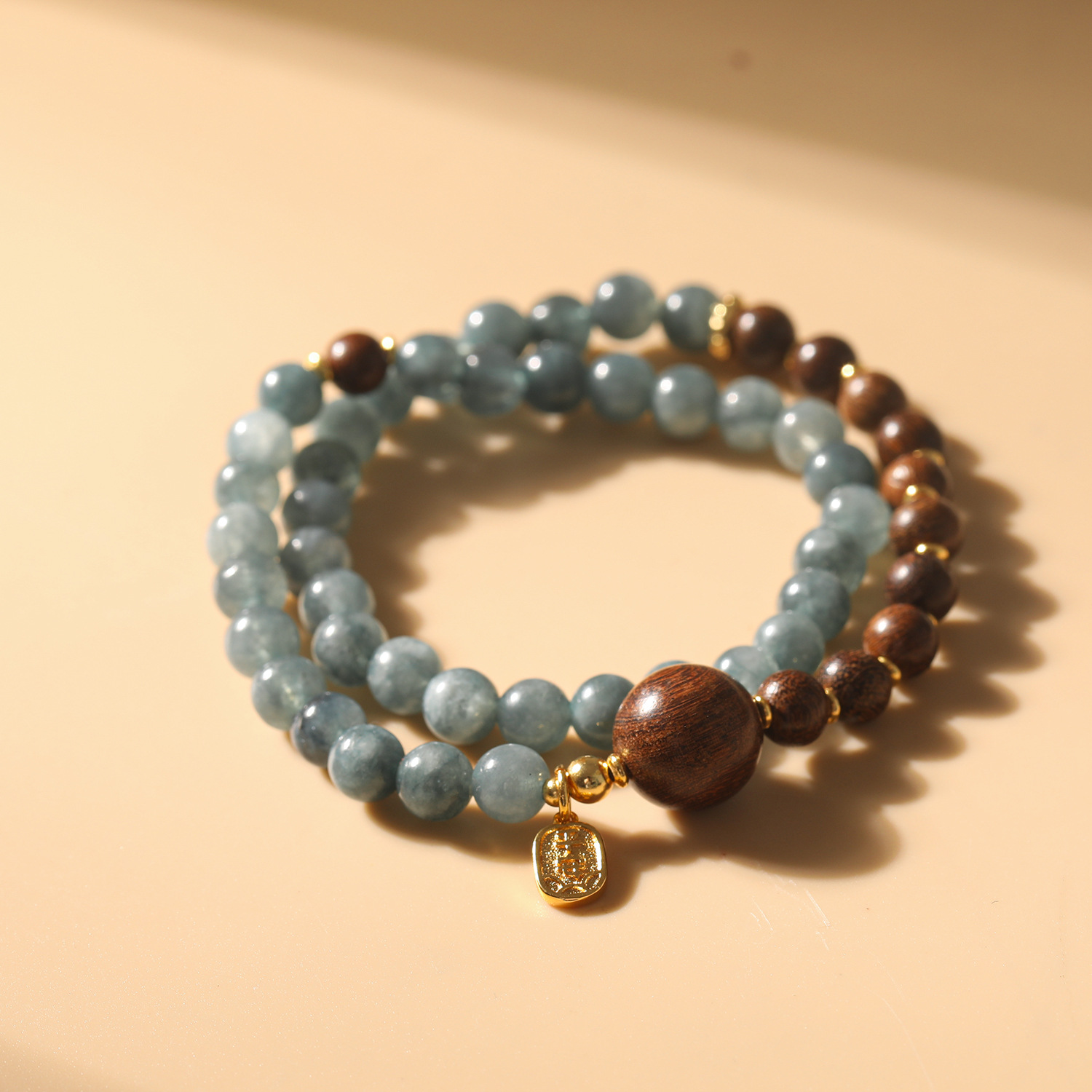 Natural verde sándalo calcedonia mano pincho estilo nacional estilo chino pulsera de doble círculo daji etiqueta de colgantes para mujeres de alto nivel sentido accesorios pic 2