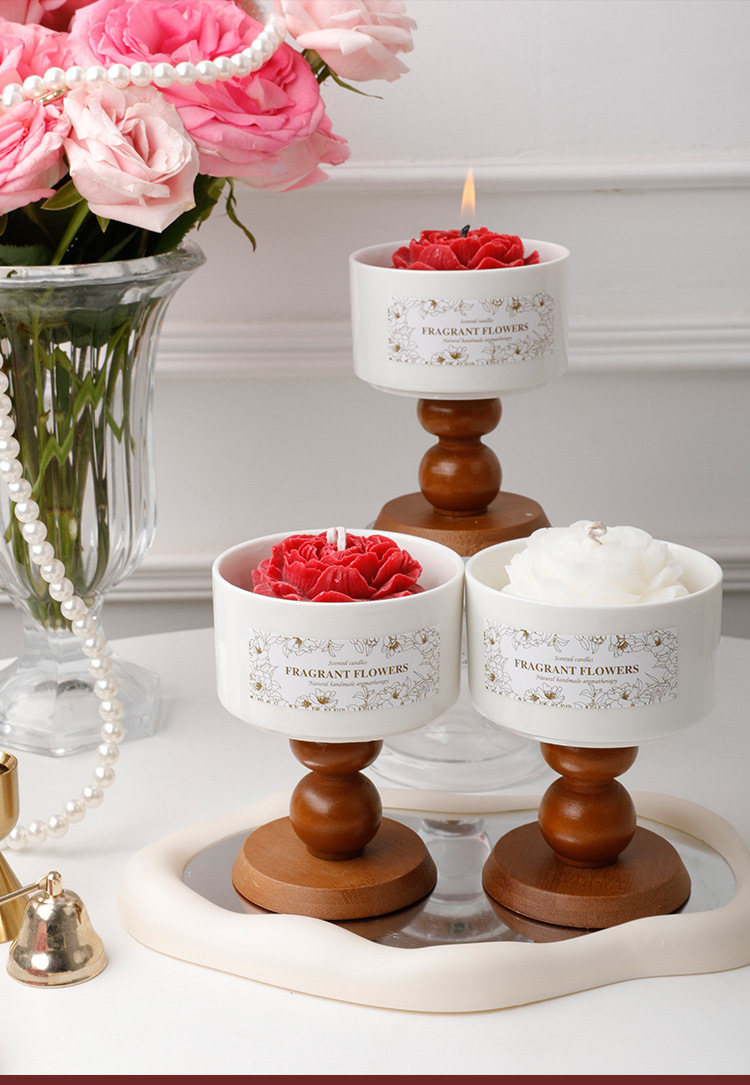Camellia high-end scented candle gift box, retro ceramic cup wax, niche atmosphere, wedding and birthday gift pic 9