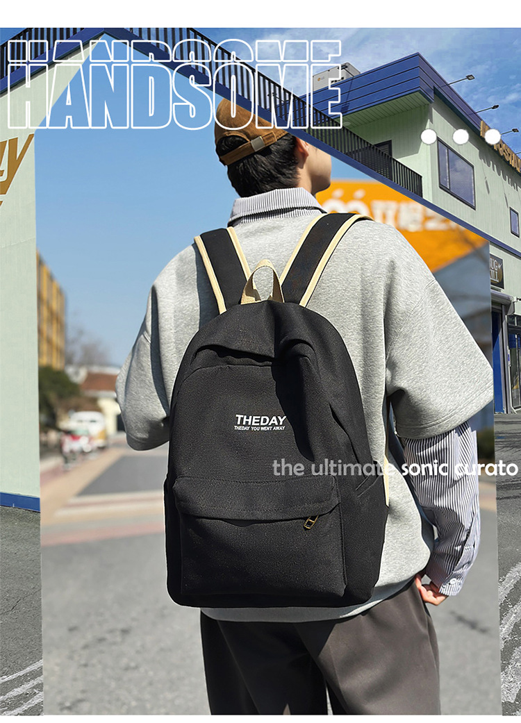 跨境港风双肩包男士大容量休闲韩版帆布大学生高中书包女潮流背包详情4