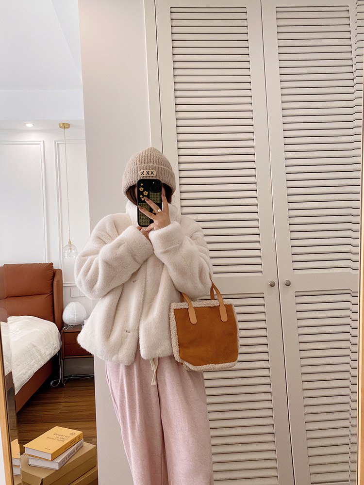 欧貂绒皮毛一体短款立领仿水貂毛外套环保皮草女秋冬新品通勤风详情32