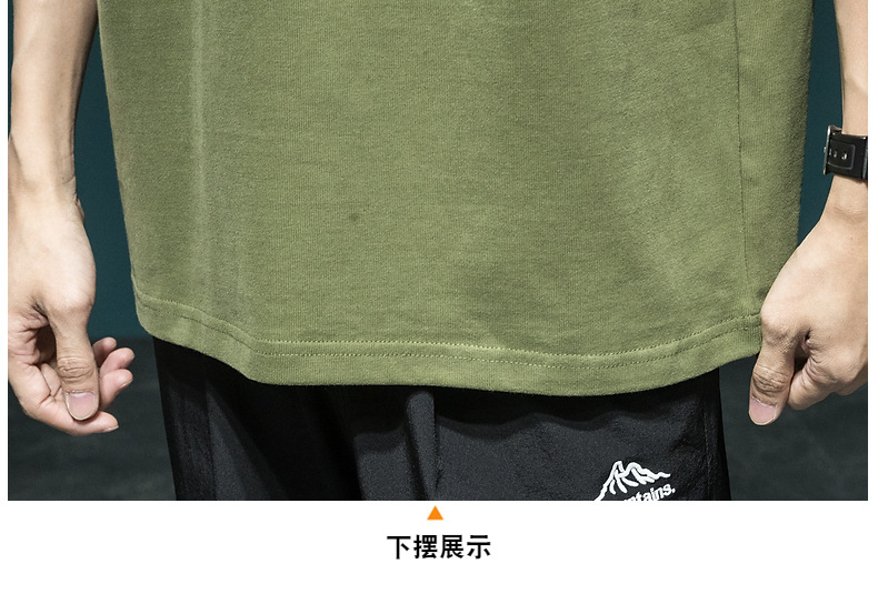 夏季美式复古重磅大印花短袖t恤男宽松大码ins潮流绿色体恤上衣男详情37