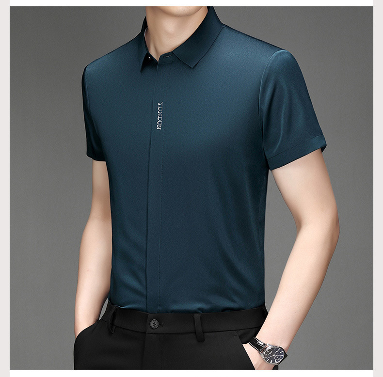 Out-of-size special offer: Summer mulberry silk short-sleeved shirt for men, high-end, seamless, one-inch shirt with good drape, no need for ironing, elastic and delicate pic 27