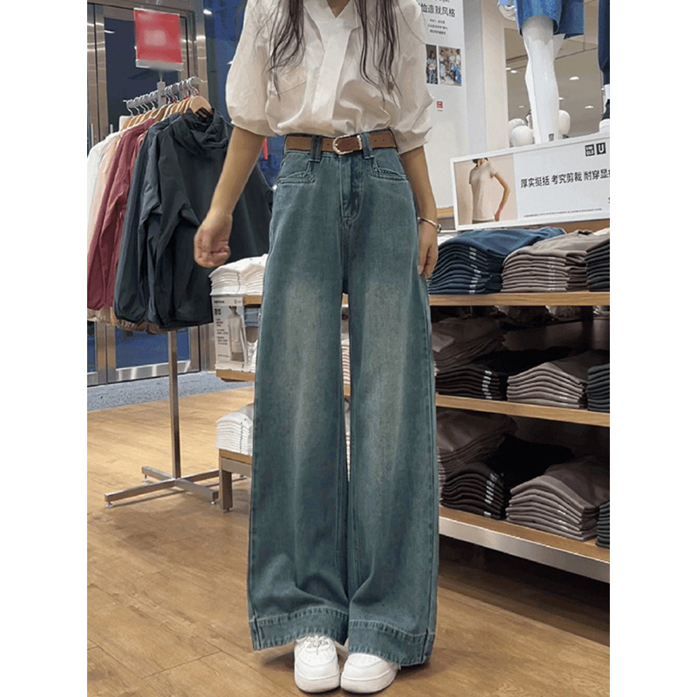 2379 Spring/Autumn new Korean-style high-waisted wide-leg jeans for women, loose, drape and flattering, versatile floor-length jeans pic 2