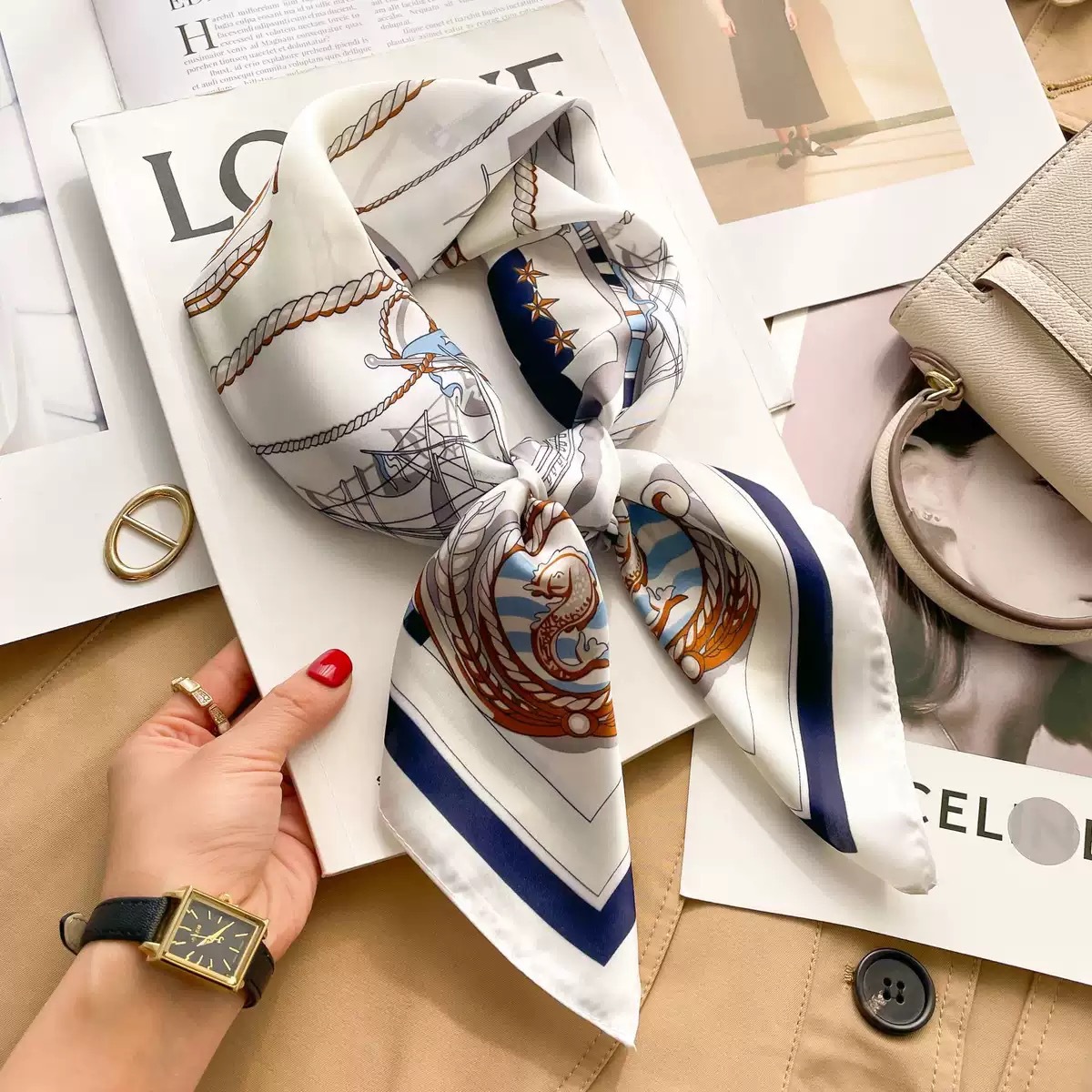 70丝巾方巾高级感 韩系时尚百搭职业仿真丝小领巾复古印花丝巾女详情16