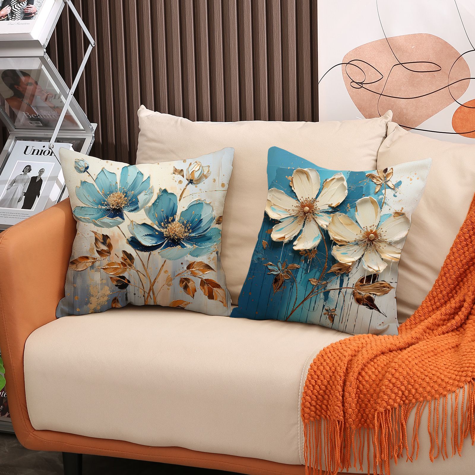 新款奶油风印花抱枕套简约高端装饰沙发靠枕亚麻透气舒适靠垫批发详情4