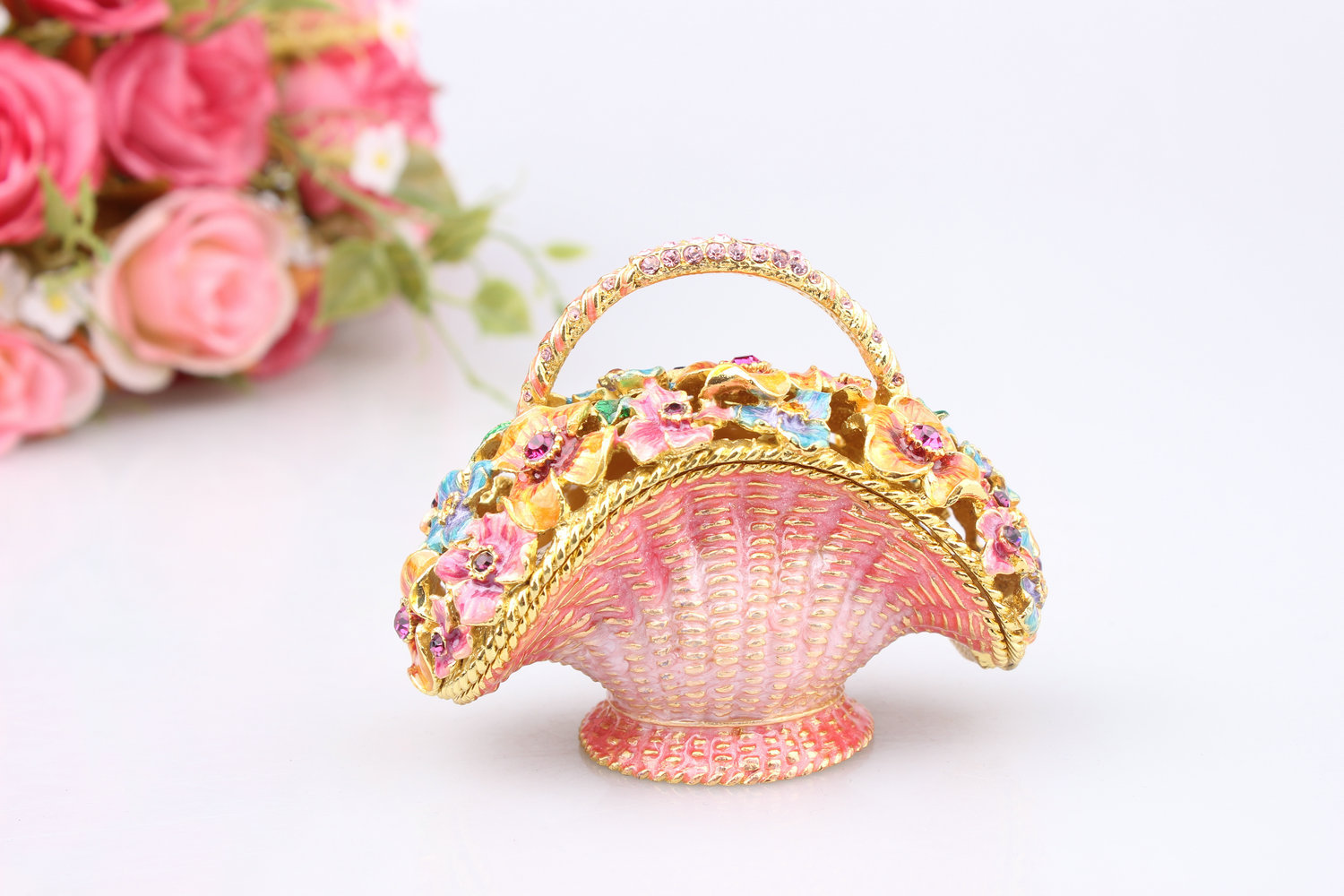 金属首饰盒生日礼物景区热卖的工艺品花篮珐琅彩摆件客厅家居装饰详情9