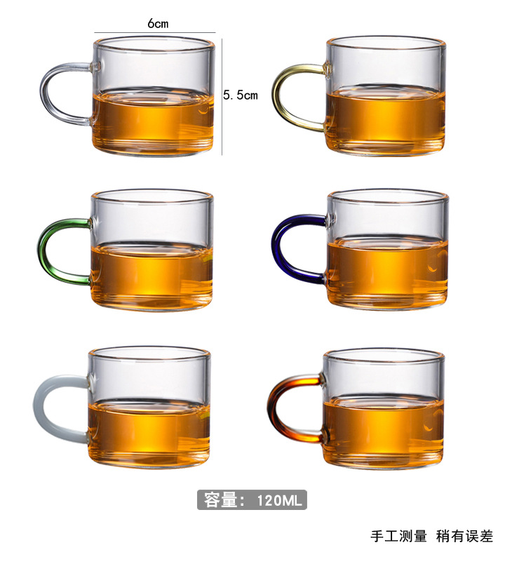 High borosilicate glass tea cups, master cups, heat-resistant transparent thickened tasting cups, small colored handle tea bowls, Gongfu tea sets pic 7