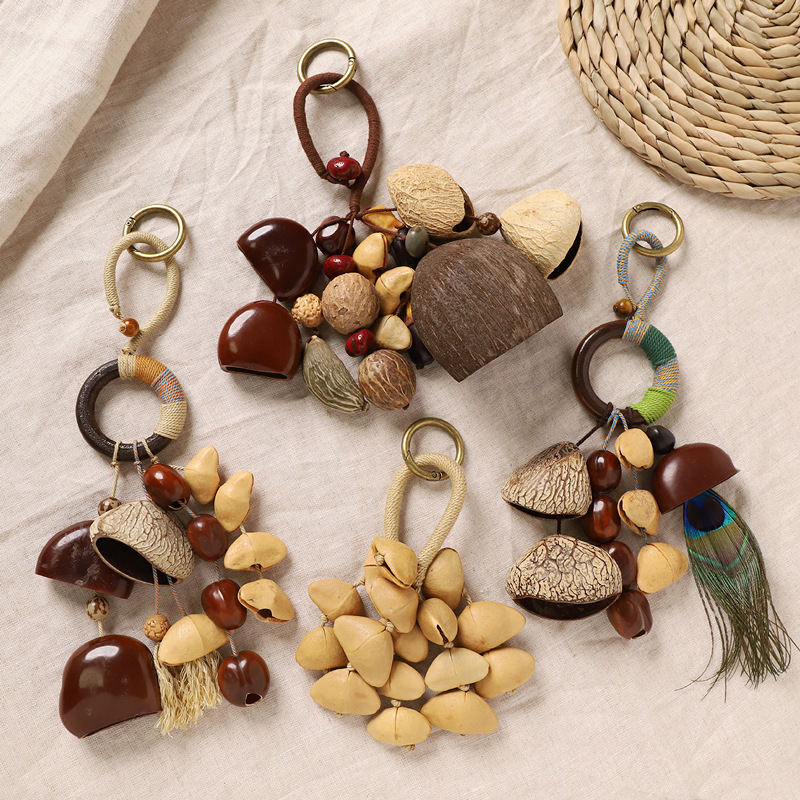 Natural fruit shell rattle bag hanging, diy handcrafted wind bell sound healing pendant, plant fruit pendant, backpack car hanging decoration pic 11