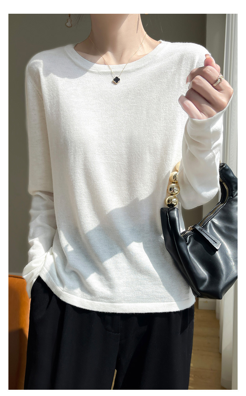 A fine-spun fine wool knitted sweater for women with a round neck, thin spring loose long-sleeved mulberry silk T-shirt, paired with a base layer top pic 16