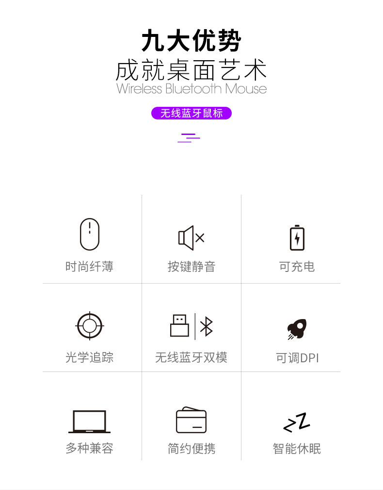 工厂批发适用于苹果蓝牙双模无线鼠标笔记本电脑办公静音充电鼠标详情5