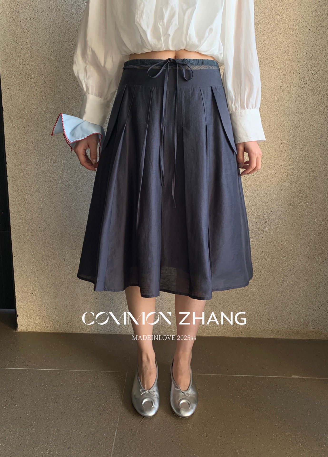 CZ ZHANG Summer French lace-up waist Tencel solid color low-waist A-line pleated skirt B22859 pic 20