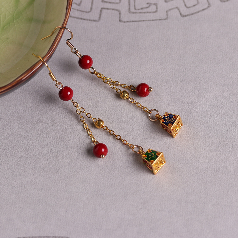 New Chinese-style national trend retro jewelry enamel niche 925 ear needle magnolia flower imitation Hetian jade ancient-style earrings pic 11