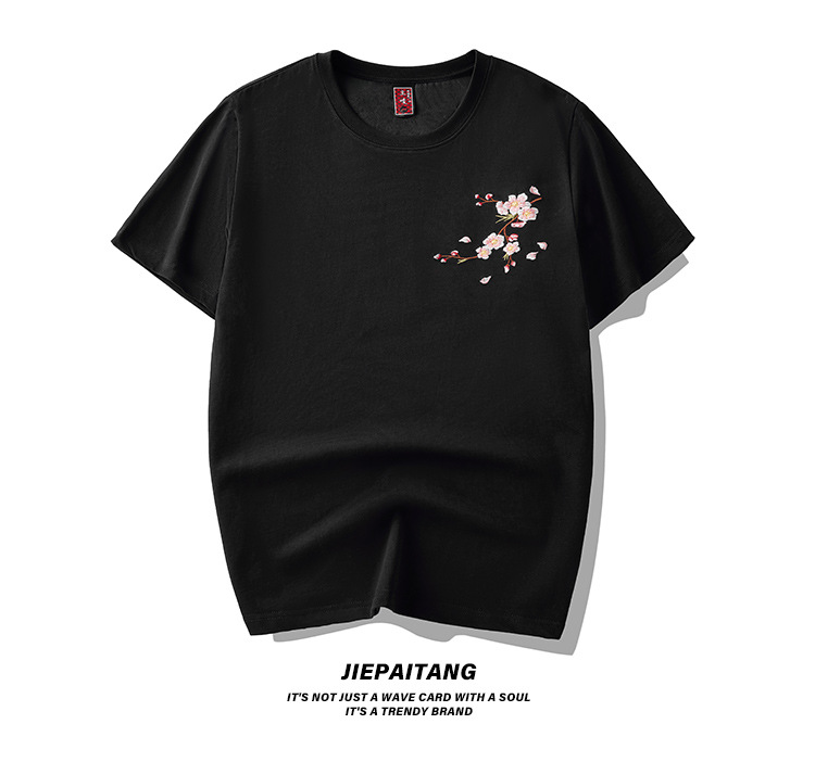 New Spring/Summer 2025 Guochao Chinese Trend brand loose plum blossom embroidered short-sleeved T-shirts for men and couples, summer half-sleeved pic 24
