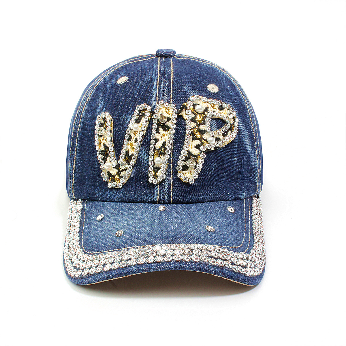 跨境外贸新款牛仔布女镶钻欧美国休闲成人棒球帽时尚洋气鸭舌帽子详情16