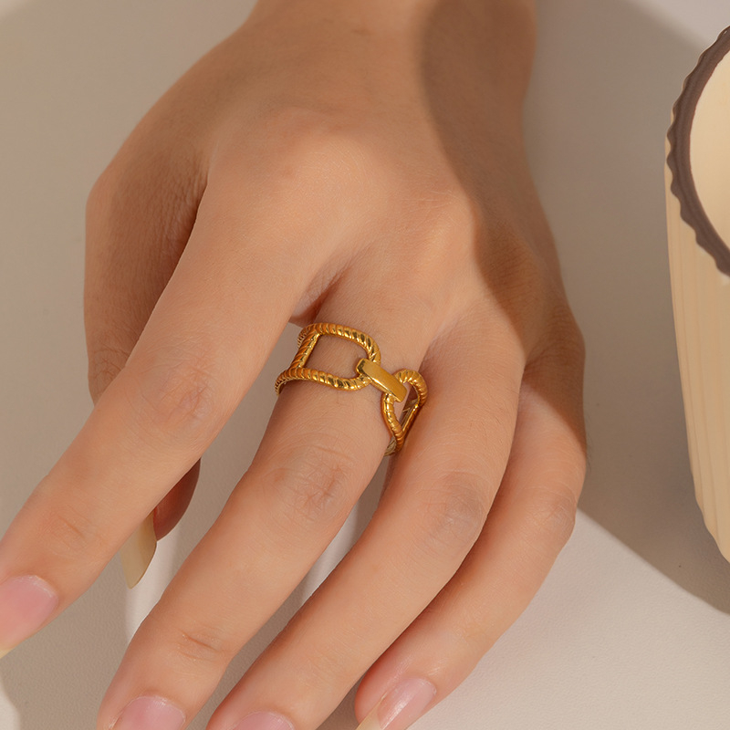 欧美时尚ins风简约钛钢戒指18k镀金不规则几何不锈钢女士饰品热销详情16