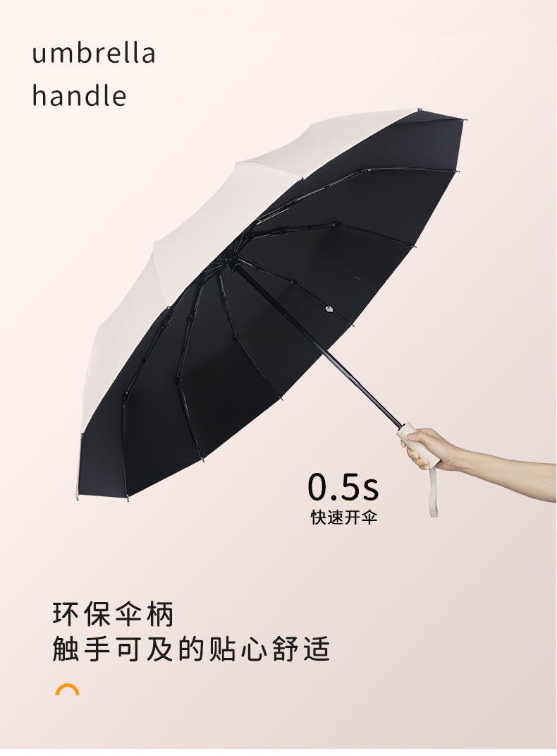 12骨木柄自动晴雨两用防晒伞男女大号加固黑胶折叠伞广告雨伞详情6