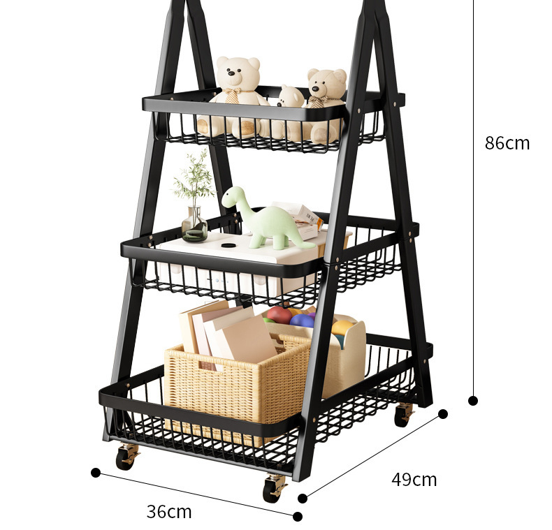 简约置物架家用免打孔厨房多层收纳篮客厅零食可移动小推车置物架详情13